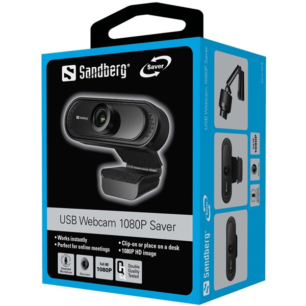 Sandberg webkamera - usb webcam 1080p saver (1920x1080, 30 fps, usb 2.0, univerzális csipesz, mikrofon, 1,2m kábel)