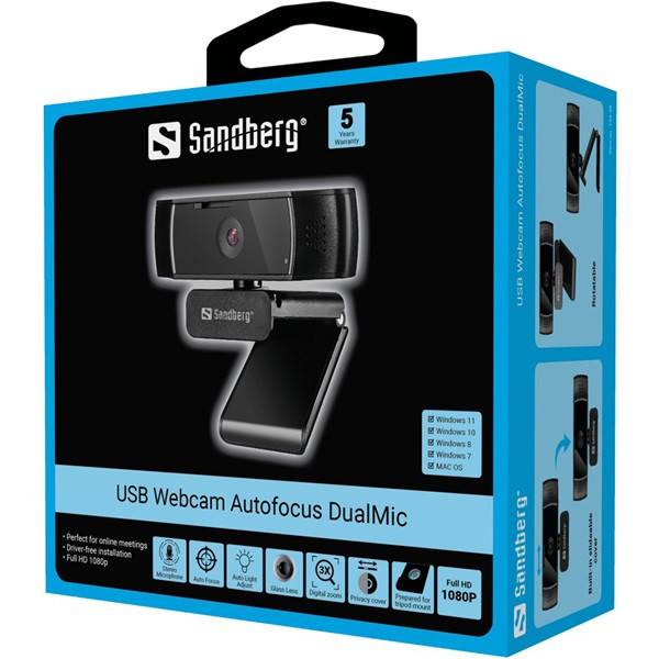 Sandberg webkamera - usb webcam autofocus dualmic