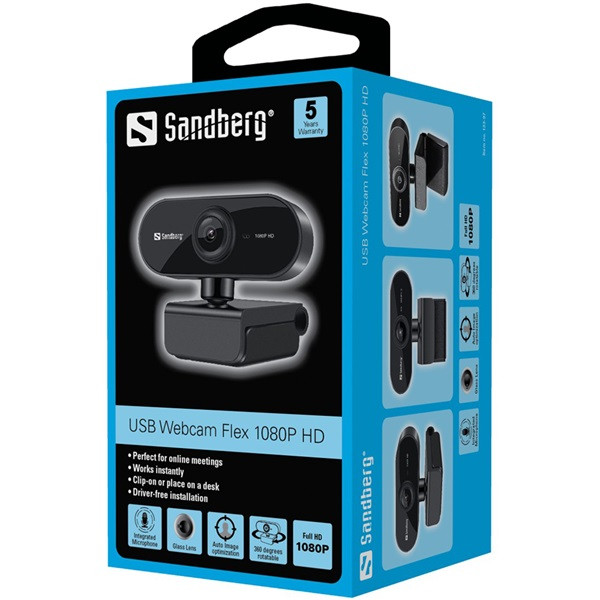 Sandberg webkamera - usb webcam flex 1080p hd (1920x1080/30fps, 2 megapixel; usb 2.0; mikrofon)