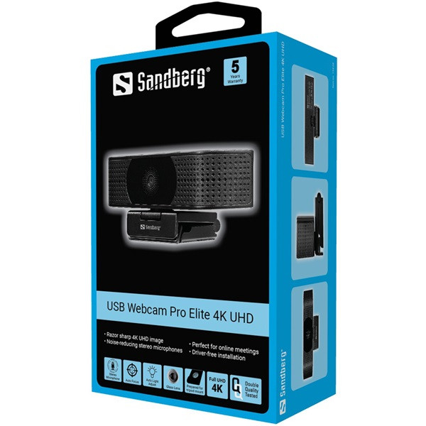 Sandberg webkamera - usb webcam pro elite 4k uhd (3840x2160, autofocus, betekintési szög: 78°, fekete)
