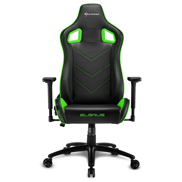 Sharkoon gamer szék - elbrus 2 black/green (állítható magasság; állítható kartámasz; műbőr; acél talp; 150kg-ig)