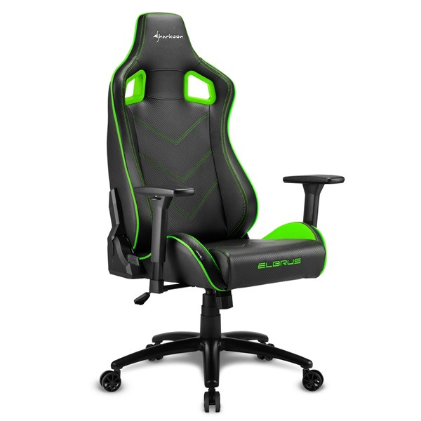 Sharkoon gamer szék - elbrus 2 black/green (állítható magasság; állítható kartámasz; műbőr; acél talp; 150kg-ig)