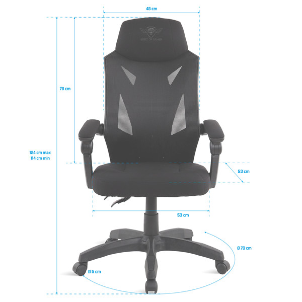 Spirit of gamer szék - hellcat black (állítható dőlés/magasság; szövet; max.120kg-ig, fekete)