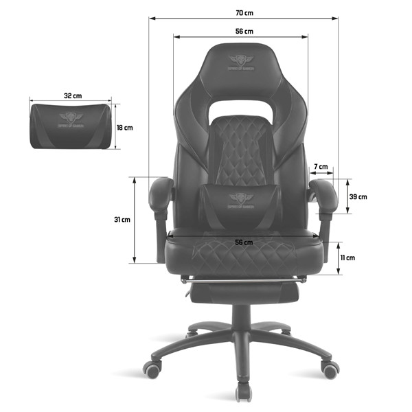 Spirit of gamer szék - mustang black (állítható dőlés/magasság; kihajtható lábtartó; max.120kg-ig, fekete)