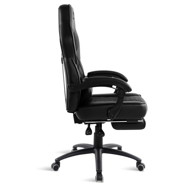 Spirit of gamer szék - mustang black (állítható dőlés/magasság; kihajtható lábtartó; max.120kg-ig, fekete)