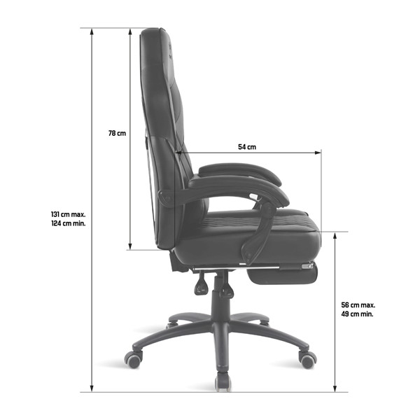 Spirit of gamer szék - mustang black (állítható dőlés/magasság; kihajtható lábtartó; max.120kg-ig, fekete)