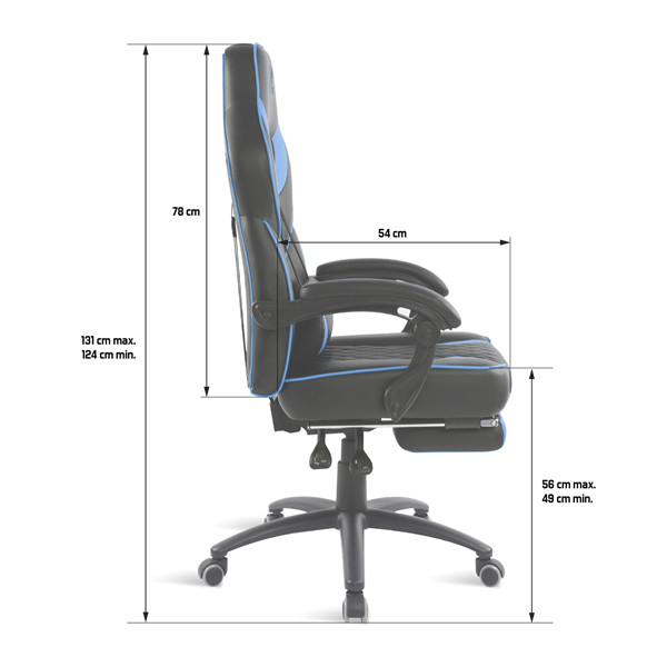 Spirit of gamer szék - mustang blue (állítható dőlés/magasság; kihajtható lábtartó; max.120kg-ig, kék)