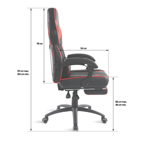 Spirit of gamer szék - mustang red (állítható dőlés/magasság; kihajtható lábtartó; max.120kg-ig, piros)