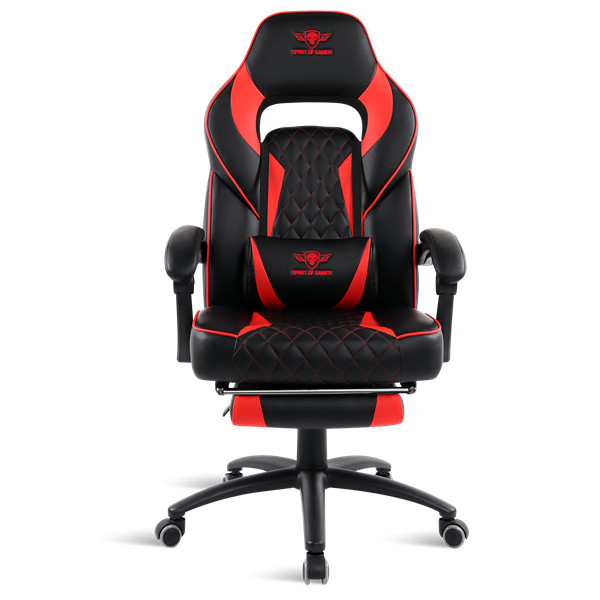 Spirit of gamer szék - mustang red (állítható dőlés/magasság; kihajtható lábtartó; max.120kg-ig, piros)