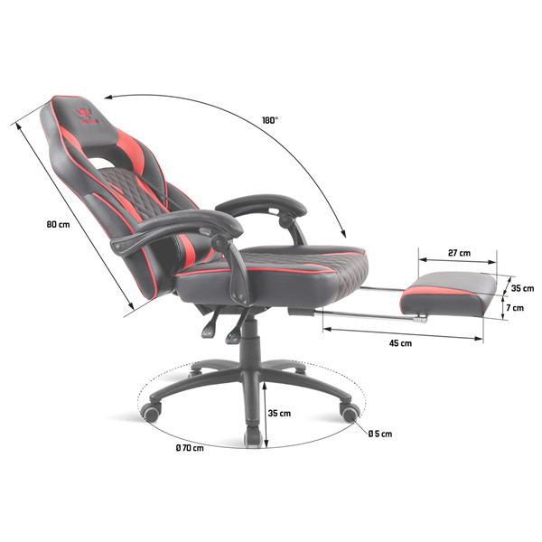 Spirit of gamer szék - mustang red (állítható dőlés/magasság; kihajtható lábtartó; max.120kg-ig, piros)