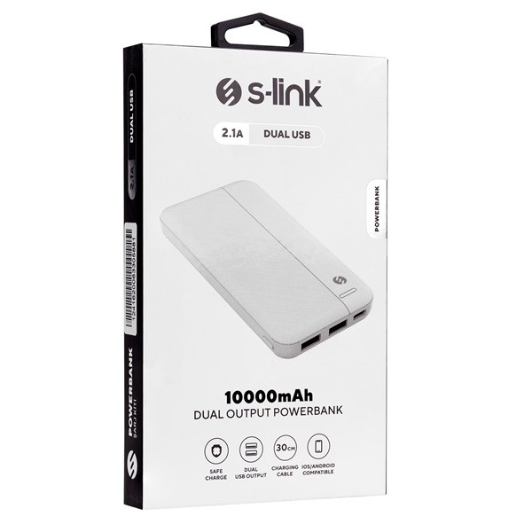 S-link powerbank - ip-g10n 10000mah (2xusb, micro usb, type-c, led, fehér)