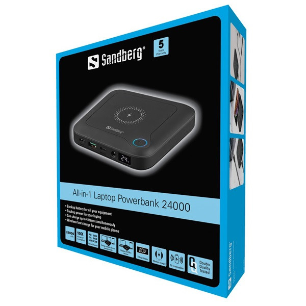 Sandberg akkubank - all-in1 laptop powerbank 24000 (24000mah; 2xusb-c+1xusb-a)