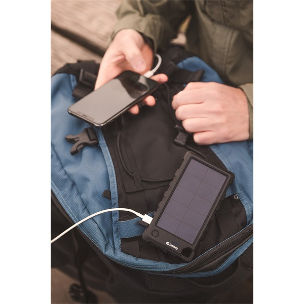 Sandberg akkubank - outdoor solar powerbank 10000 (napelem; vízálló, elemlámpa; usb-c+usb-a)