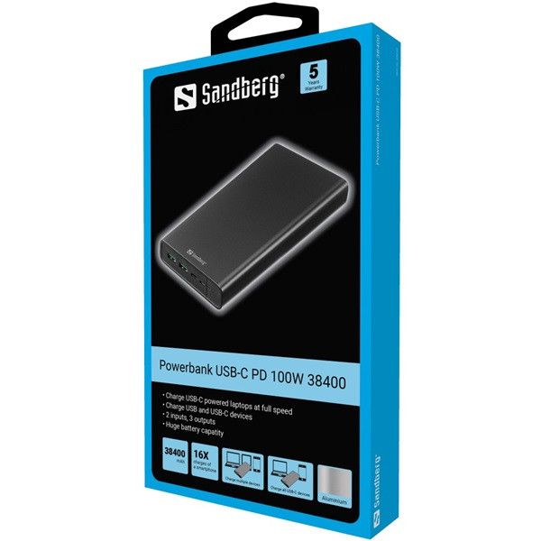 Sandberg akkubank - powerbank usb-c pd 100w 38400 (bemenet: usb-c, kimenet: 2xusb-a+usb-c)