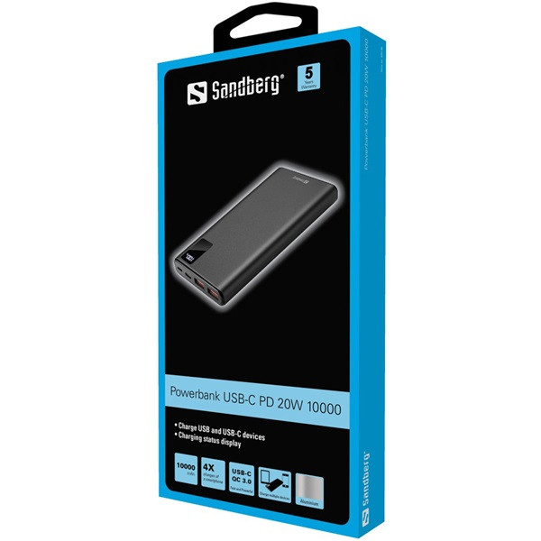 Sandberg akkubank - powerbank usb-c pd 20w 10000 (10000mah; 1xusb-c+2xusb-a)
