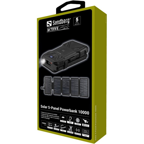 Sandberg akkubank - solar 5-panel powerbank 10000