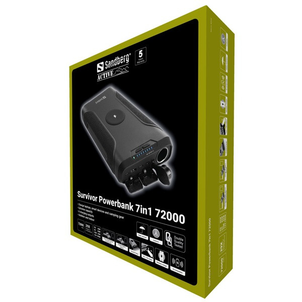 Sandberg akkubank - survivor powerbank 7in1 72000 (bemenet: usb-c, kimenet: 2x usb-c/usb-a/dc, zseblámpa)