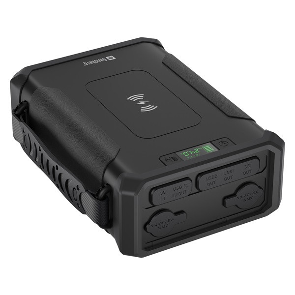 Sandberg akkubank - survivor powerbank 8in1 96000 (ipx4,bemenet: dc, kimenet: dc+2xusb-a qc+1xusb-c+2x szivargyujtó, qi)