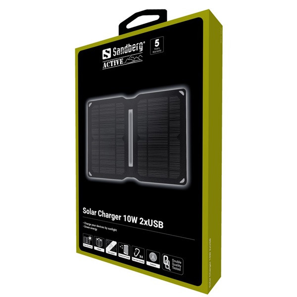 Sandberg napelem tábla - solar charger 10w 2xusb (kültéri; 2xusb-a)