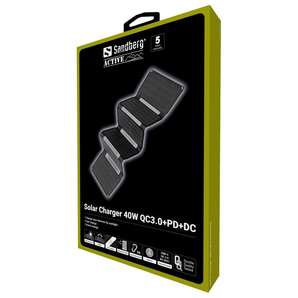 Sandberg napelem tábla - solar charger 40w qc3.0+pd+dc (kültéri; usb-a+usb-c+dc5521)