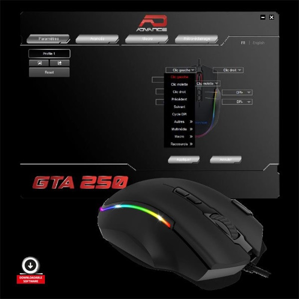 Advance egér - gta 250 (4800 dpi, 8 programozható gomb, rgb, fekete)