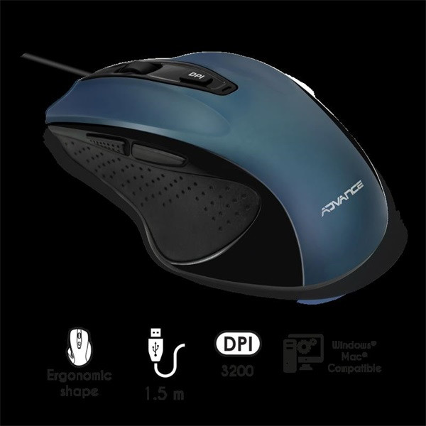 Advance egér - shape 6d (3200 dpi, 6 gomb, ergonomikus, kék)