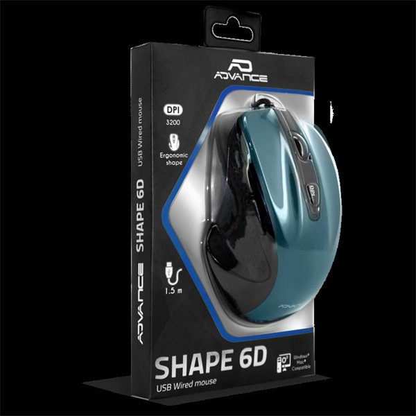 Advance egér - shape 6d (3200 dpi, 6 gomb, ergonomikus, kék)