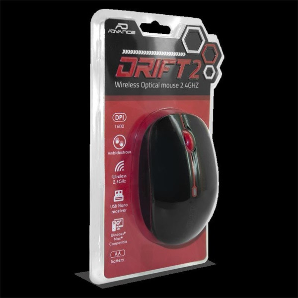 Advance egér vezeték nélküli - drift 2 (1600 dpi, 3 gomb, piros)