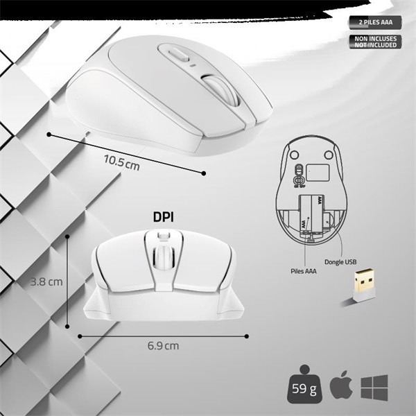 Advance egér vezeték nélküli - feel wireless (1600 dpi, 4 gomb, fehér)