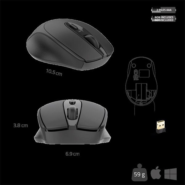Advance egér vezeték nélküli - feel wireless (1600 dpi, 4 gomb, fekete)