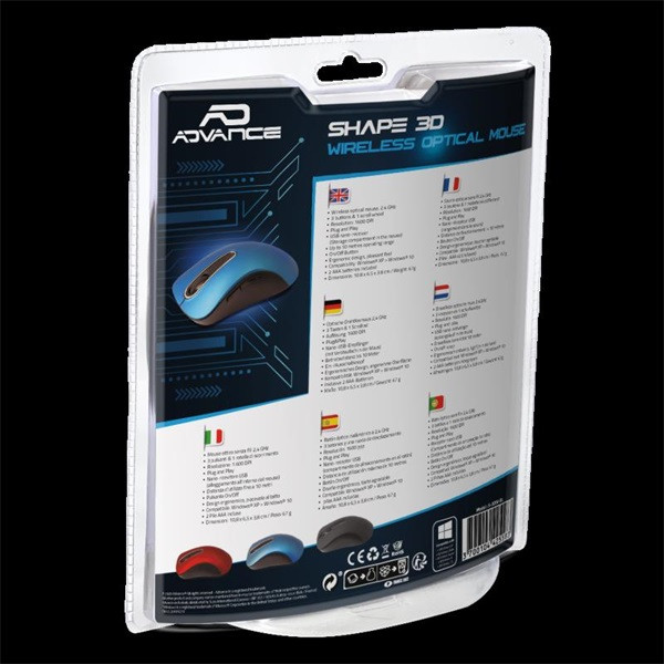 Advance egér vezeték nélküli - shape 3d (1600 dpi, 3 gomb, ergonomikus, kék)