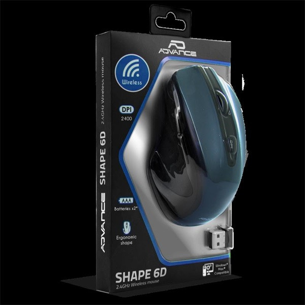 Advance egér vezeték nélküli - shape 6d (2400 dpi, 6 gomb, ergonomikus, kék)