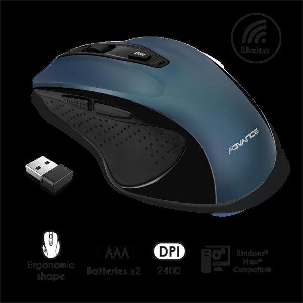 Advance egér vezeték nélküli - shape 6d (2400 dpi, 6 gomb, ergonomikus, kék)