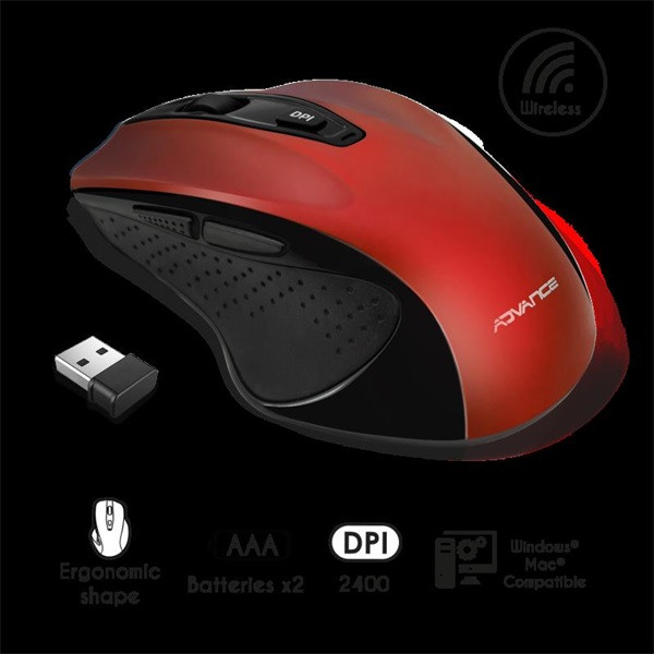 Advance egér vezeték nélküli - shape 6d (2400 dpi, 6 gomb, ergonomikus, piros)