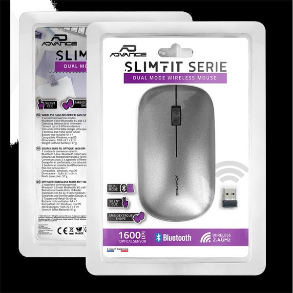 Advance egér vezeték nélküli - slimfit (1600 dpi, 3 gomb, szürke)