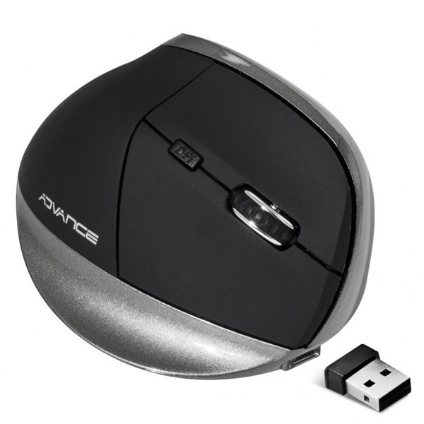 Advance egér vezeték nélküli - vertical plus mouse (2400 dpi, 6 gomb, ergonomikus, fekete)