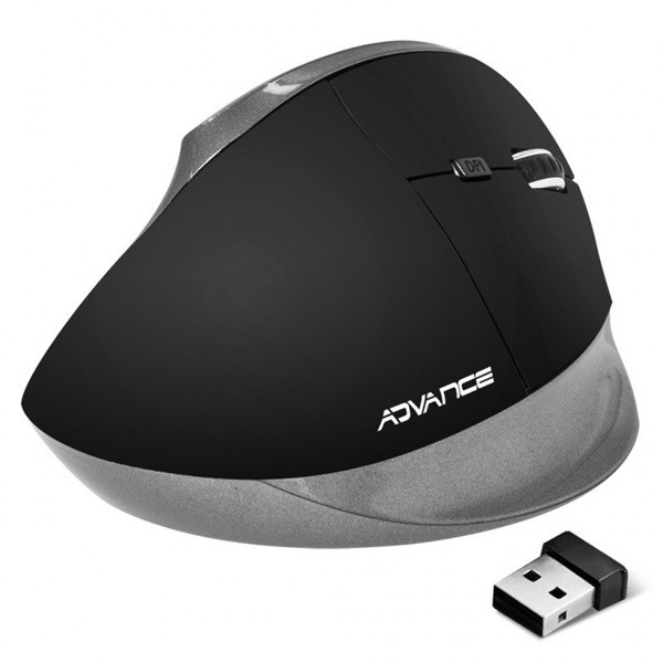 Advance egér vezeték nélküli - vertical plus mouse (2400 dpi, 6 gomb, ergonomikus, fekete)