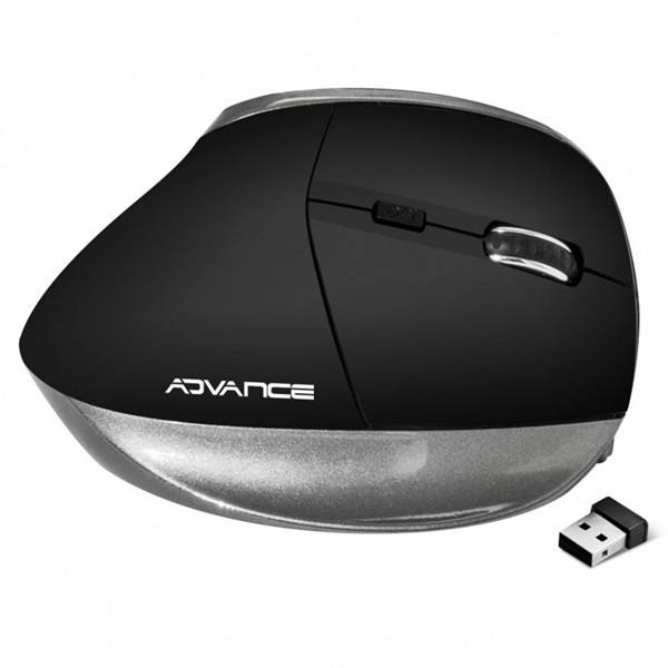 Advance egér vezeték nélküli - vertical plus mouse (2400 dpi, 6 gomb, ergonomikus, fekete)