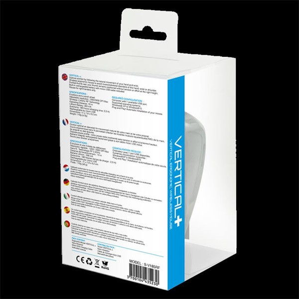 Advance egér vezeték nélküli - vertical plus mouse (2400 dpi, 6 gomb, ergonomikus, fekete)