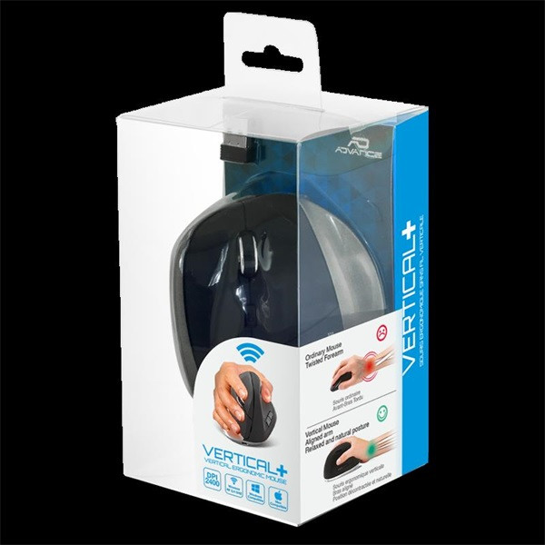 Advance egér vezeték nélküli - vertical plus mouse (2400 dpi, 6 gomb, ergonomikus, fekete)