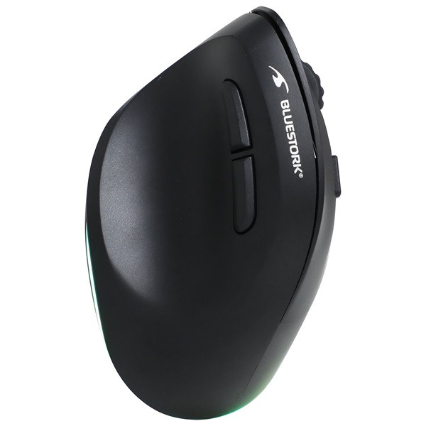 Bluestork vezeték nélküli egér - m-wl-ergo-lumi (ergonomic, rechargeable, 2400 dpi, 6 gomb, optikai, fekete)
