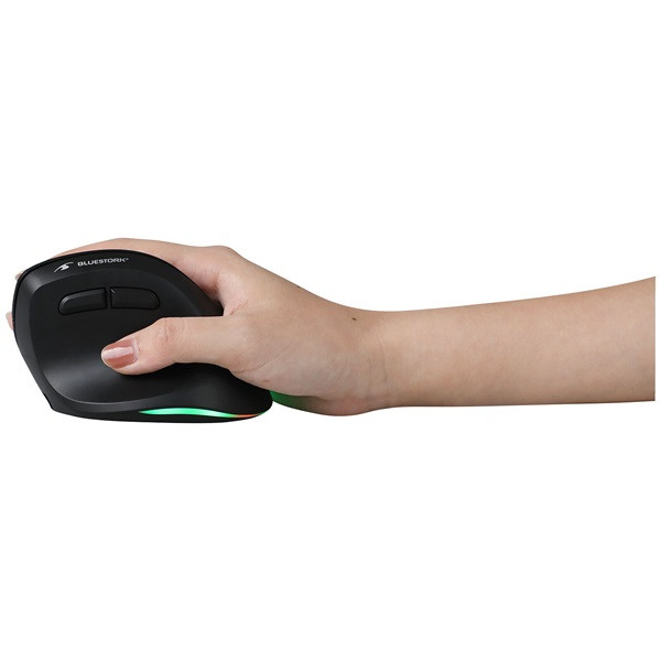 Bluestork vezeték nélküli egér - m-wl-ergo-lumi (ergonomic, rechargeable, 2400 dpi, 6 gomb, optikai, fekete)
