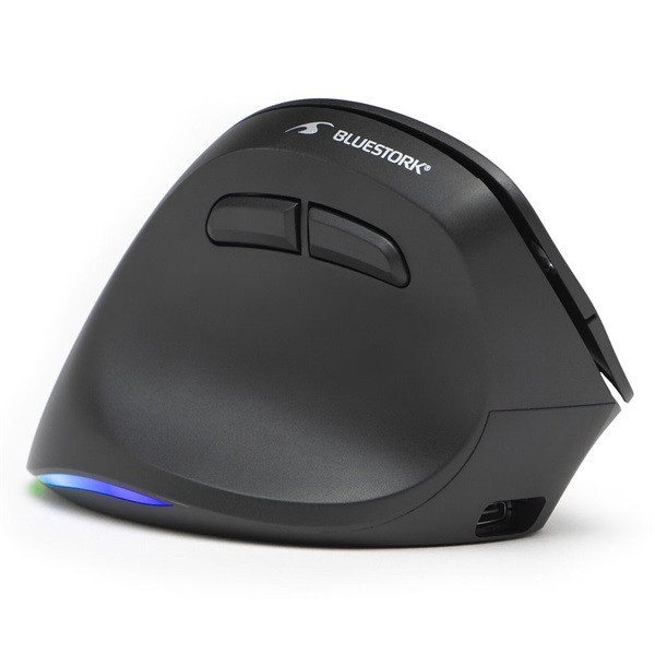 Bluestork vezeték nélküli egér - m-wl-ergo-lumi-l (ergonomic, rechargeable, balkezes, 2400 dpi, 6 gomb, optikai, fekete)