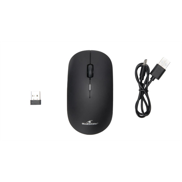 Bluestork vezeték nélküli egér - m-wl-off100-black (bluetooth, 2.4g, rechargeable, 3200 dpi, optikai, fekete)