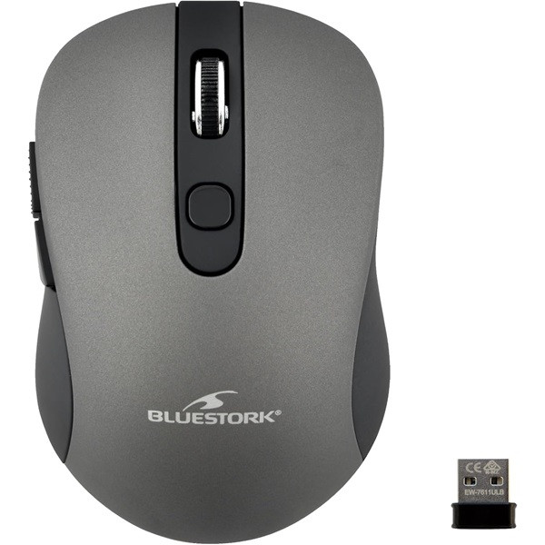 Bluestork vezeték nélküli egér - m-wl-off60-grey (1600 dpi, 6 gomb, optikai, szürke)