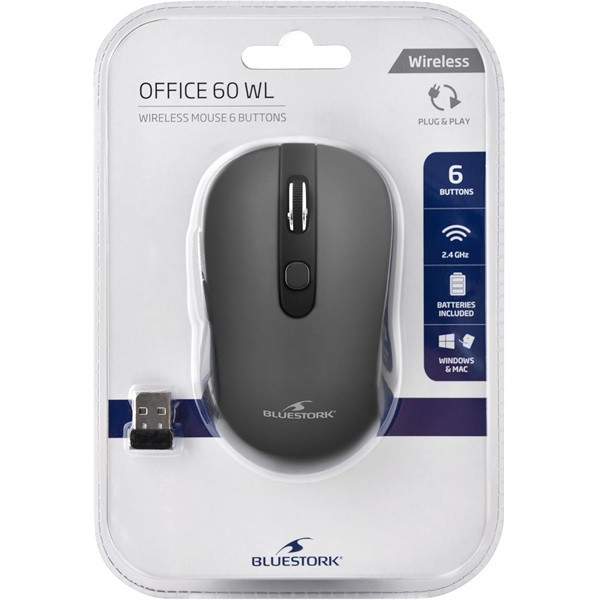 Bluestork vezeték nélküli egér - m-wl-off60-grey (1600 dpi, 6 gomb, optikai, szürke)
