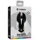 Everest egér - sm-g72  (1200 dpi, 4gomb, 1,5m kábel, optikai, fekete, rgb led)