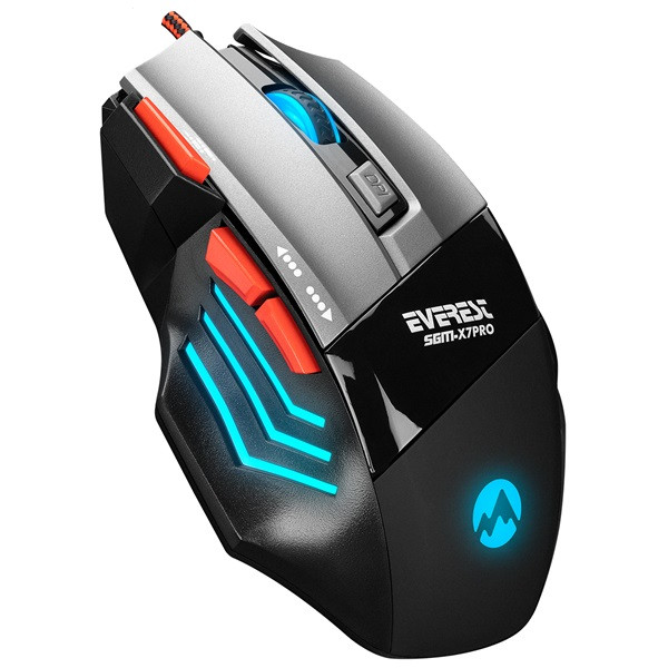 Everest egér gamer és egér pad - sgm-x7 pro (7200dpi, 7 gomb, harisnyázott kábel, fekete)