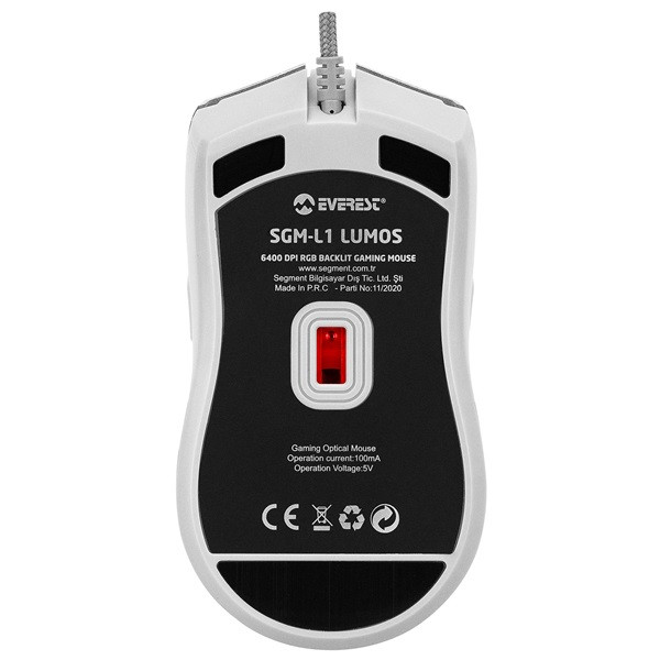 Everest gamer egér - sgm-l1 lumos white (6400 dpi, 8gomb, 1,65m harisnyázott kábel,optikai, fehér, rgb led)