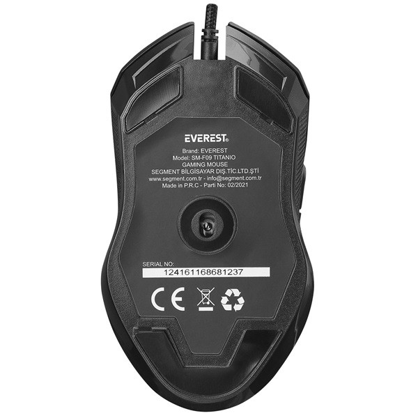 Everest gamer egér - sm-f09 titanio  (7200 dpi, 6gomb, 1,8m harisnyázott kábel,optikai, fekete, rgb led)